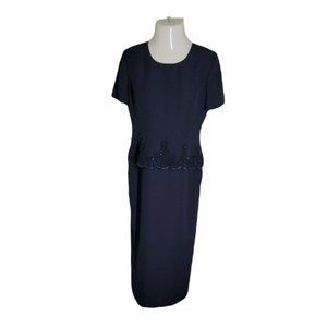 R&M Richards Classy Long Formal Dress ~ Sz 10P ~ Blue ~ Beading ~ Lined